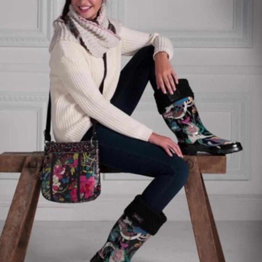 ✨Sakroots by The SACK Rain Boots RHYTHM Nature Hunter Peace Removable Fur Insert - Picture 2 of 16